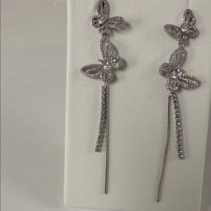 Elegant Silver Butterfly Dangle Earrings